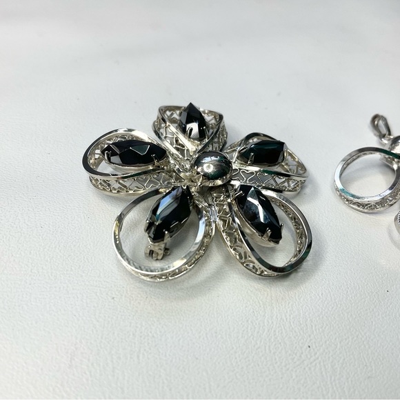 Vintage Alaska Black Diamond Sterling Silver Pendant & Brooch 1960’s Set - Picture 2 of 7